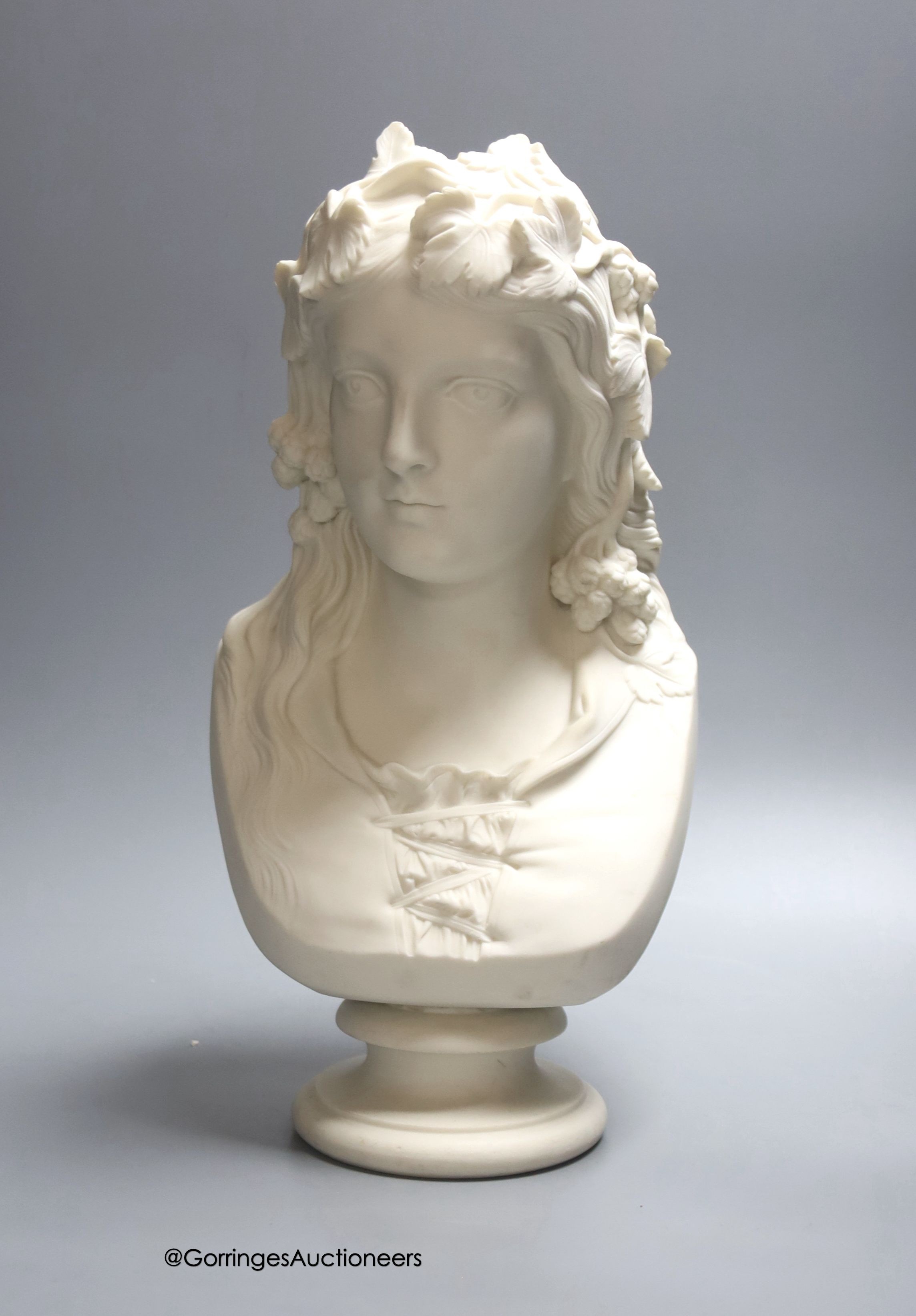 A Copeland parian ware bust 'Hop Queen' height 33cm